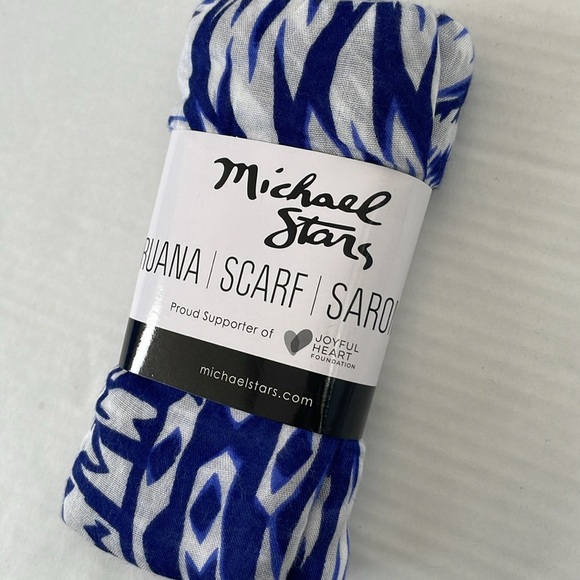 MICHAEL STARS Blue White Ruana Beach Viscose Wrap Scarf Sarong OS - Picture 3 of 6